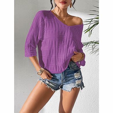 Women's V-Neck Textured Dolman Sleeve Top