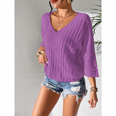 Women's V-Neck Textured Dolman Sleeve Top