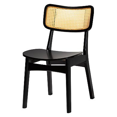 Baxton Studio Linnet 5-Piece Dining Set with Round Table & Cane-Back Chairs