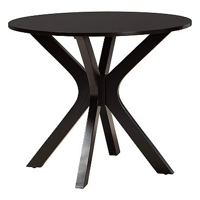 Baxton Studio Linnet 5-Piece Dining Set with Round Table & Cane-Back Chairs