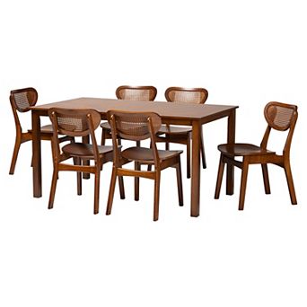 Baxton Studio Jeriah 7 pc Dining Set with Cane-Back Chairs