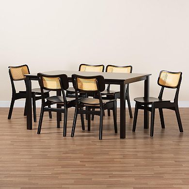 Baxton Studio Estera 7-Piece Dining Set with Cane-Back Chairs