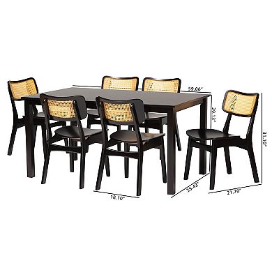 Baxton Studio Estera 7-Piece Dining Set with Cane-Back Chairs