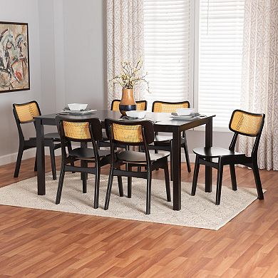 Baxton Studio Estera 7-Piece Dining Set with Cane-Back Chairs