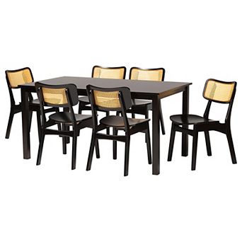 Baxton Studio Estera 7 pc Dining Set with Cane-Back Chairs