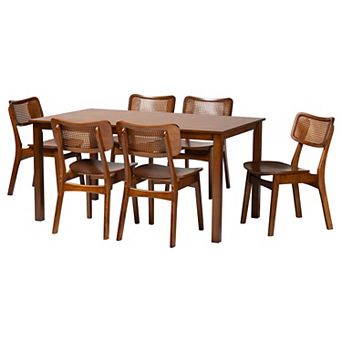 Baxton Studio Estera 7 pc Dining Set with Cane-Back Chairs