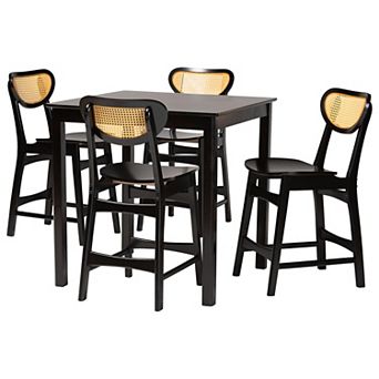 Baxton Studio Hesper 5 pc Pub Set with Cane Back Chairs