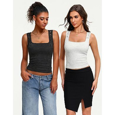 Avidlove Womens Lace Tank Top Square Neck Double Lined Going Out Tops Sleeveless Basic Slim Fit