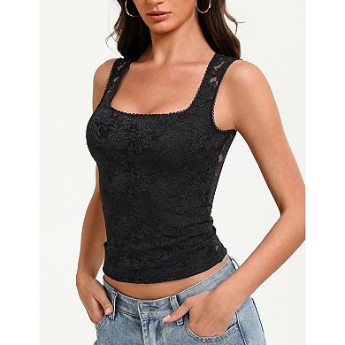 Avidlove Womens Lace Tank Top Square Neck Double Lined Going Out Tops Sleeveless Basic Slim Fit
