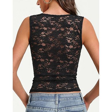 Avidlove Womens Lace Tank Top Square Neck Double Lined Going Out Tops Sleeveless Basic Slim Fit