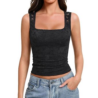 Avidlove Womens Lace Tank Top Square Neck Double Lined Going Out Tops Sleeveless Basic Slim Fit