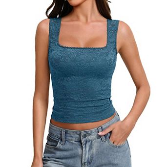 Avidlove Womens Lace Tank Top Square Neck Double Lined Going Out Tops Sleeveless Basic Slim Fit