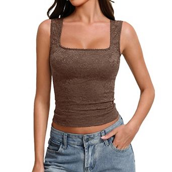 Avidlove Womens Lace Tank Top Square Neck Double Lined Going Out Tops Sleeveless Basic Slim Fit