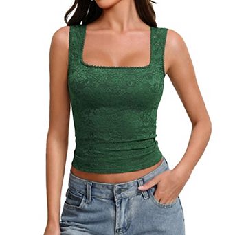 Avidlove Womens Lace Tank Top Square Neck Double Lined Going Out Tops Sleeveless Basic Slim Fit