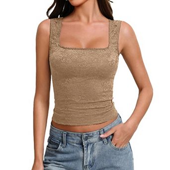 Avidlove Womens Lace Tank Top Square Neck Double Lined Going Out Tops Sleeveless Basic Slim Fit