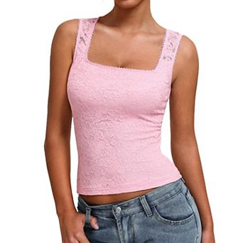 Avidlove Womens Lace Tank Top Square Neck Double Lined Going Out Tops Sleeveless Basic Slim Fit
