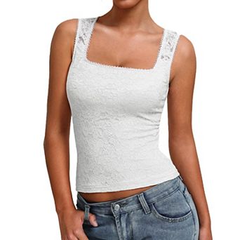Avidlove Womens Lace Tank Top Square Neck Double Lined Going Out Tops Sleeveless Basic Slim Fit