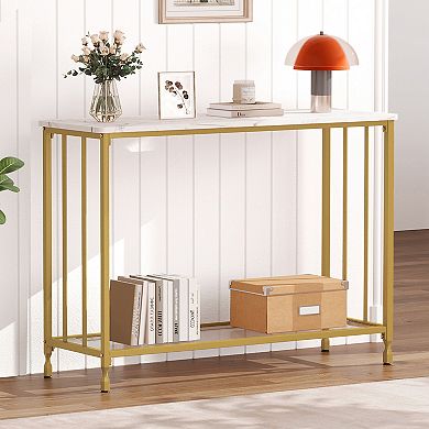 Narrow Industrial Console Table, 2-Tier Sofa Side Table for Entryway Living Room Hallway