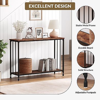 Narrow Industrial Console Table, 2-Tier Sofa Side Table for Entryway Living Room Hallway