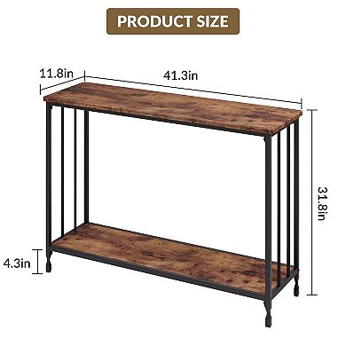 Narrow Industrial Console Table, 2-Tier Sofa Side Table for Entryway Living Room Hallway
