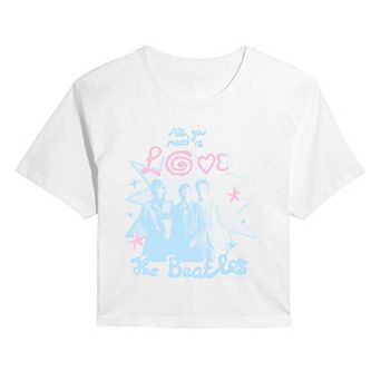 Juniors' The Beatles All You Need Is Love Distressed Cropped Tee