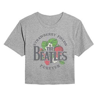 Juniors' The Beatles Strawberry Fields Forever Distressed Cropped Tee