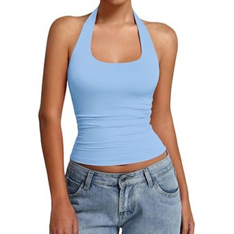 Avidlove Women Halter Tank Tops Backless Ruched Fitted Double Lined Going Out Top Summer