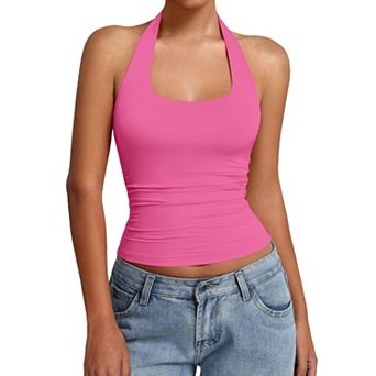 Avidlove Women Halter Tank Tops Backless Ruched Fitted Double Lined Going Out Top Summer