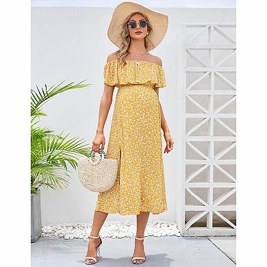 Off-Shoulder Floral Maternity Midi Dress