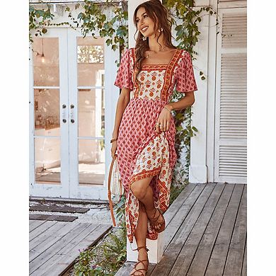 Women's Boho Floral Tiered Maxi Dress