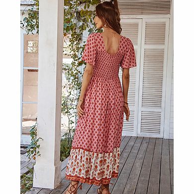 Women's Boho Floral Tiered Maxi Dress