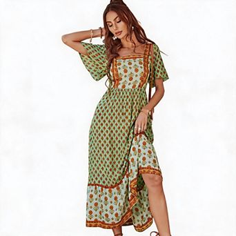 Women's Boho Floral Tiered Maxi Dress
