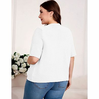Women's Plus Size Short Sleeve Button-Front Knit Cardigan