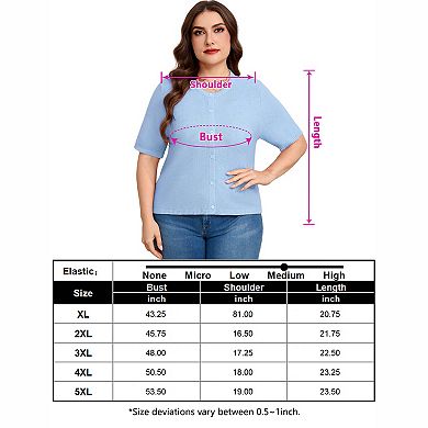 Women's Plus Size Short Sleeve Button-Front Knit Cardigan