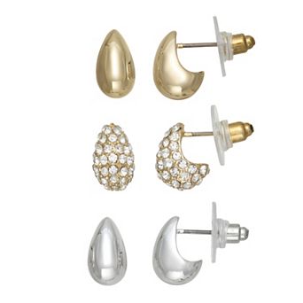 Nine West 3-Pair Alloy Polished Post Earring Set