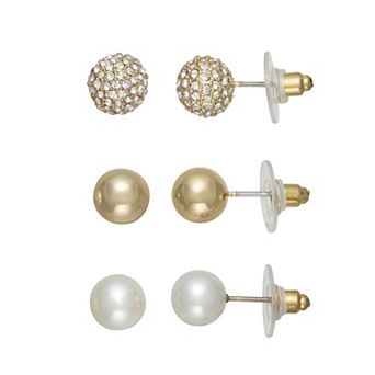 Nine West 3-Pair Gold-Tone Polished Stud Earring Set
