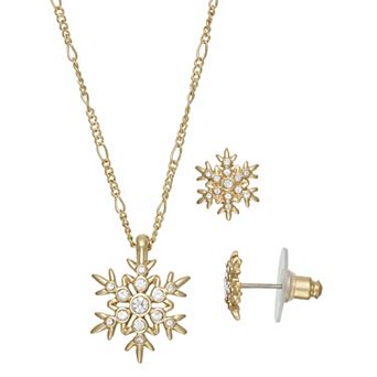 Nine West Gold-Tone Polished Snowflake Necklace & Earring Set