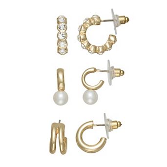 Nine West 3-Pair Gold-Tone Hoop Post Earring Set