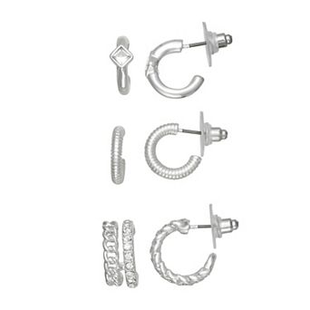 Nine West 3-Pair Silver-Tone Hoop Post Earring Set
