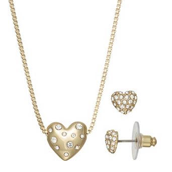 Nine West Gold-Tone Heart Necklace & Earring Set