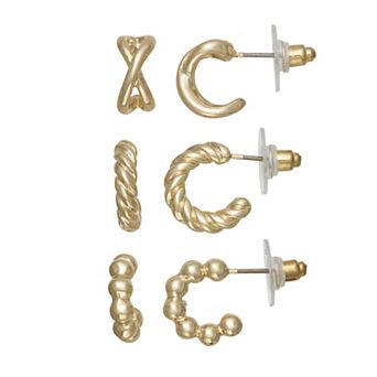 Nine West 3-Pair Gold-Tone Post Hoop Earring Set