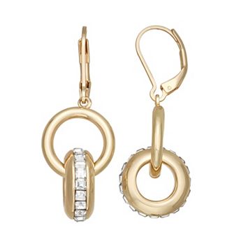 Nine West Gold-Tone Crystal Ring Drop Leverback Earrings