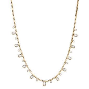 Nine West Gold-Tone Polished Crystal Studded Collar Necklace
