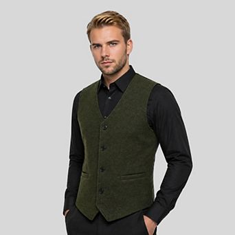 Men's Slim Fit V-Neck Hybrid Vest Quilted Back Casual Dress Waistcoat