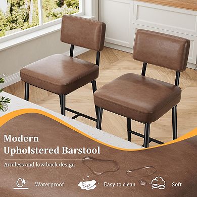Set of 2 Counter Height Bar Stools with Supportive Back for Kitchen Island Bar