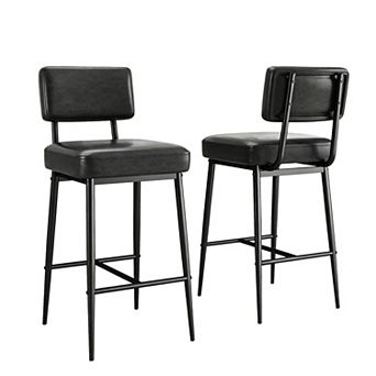 Set of 2 Counter Height Bar Stools with Supportive Back for Kitchen Island Bar