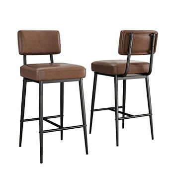 Set of 2 Counter Height Bar Stools with Supportive Back for Kitchen Island Bar