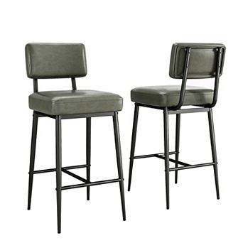 Set of 2 Counter Height Bar Stools with Supportive Back for Kitchen Island Bar