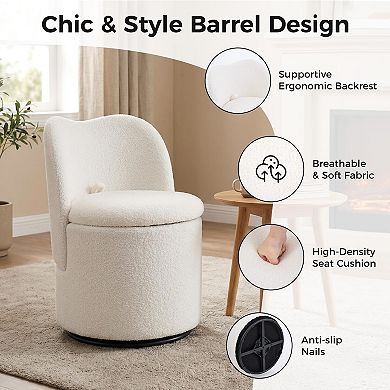 Vanity Chair with Storage Swivel Makeup Chair Dressing Stool with Back for Bedroom Vanity Table