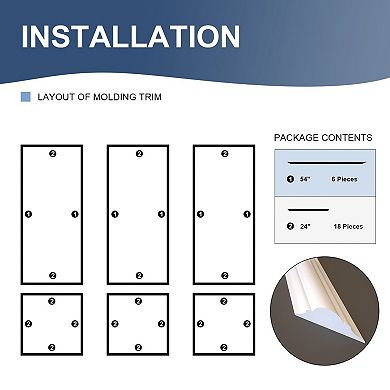 Peel and Stick Wall Trim Set Preformed Frame Wainscoting